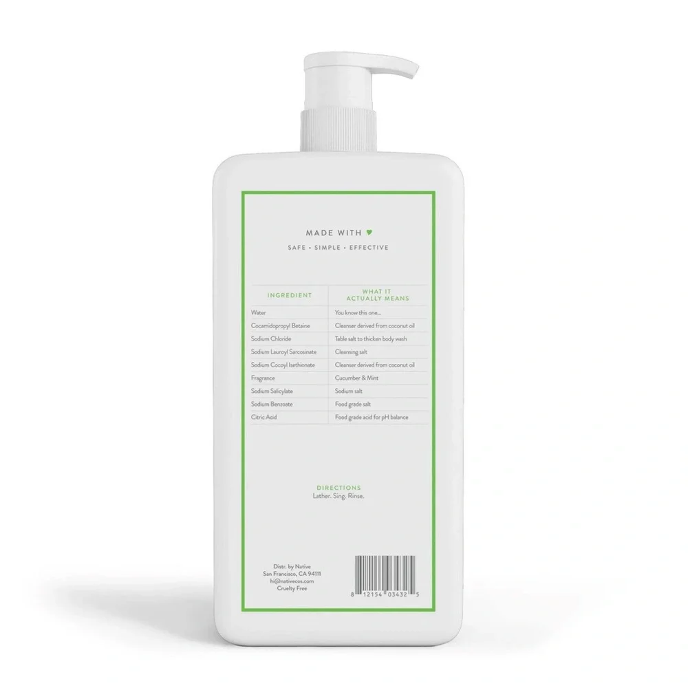 NEW Native Body Wash, Cucumber & Mint - 36.00 fl oz with Pump Free Gift